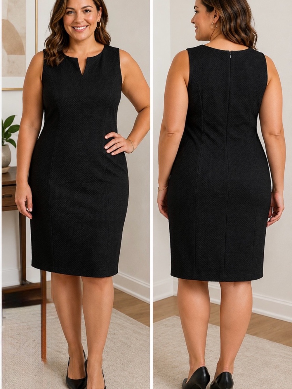 Talbots Black Textured Sheath Dress Cotton Silk Blend Career Cocktail 14